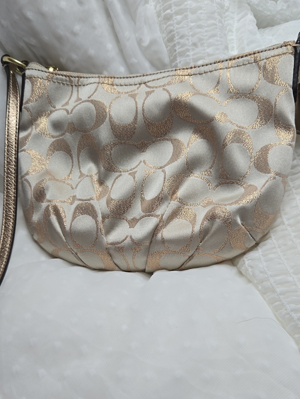 Coach Vintage Metallic Signature Small Shoulder Bag in Champagne